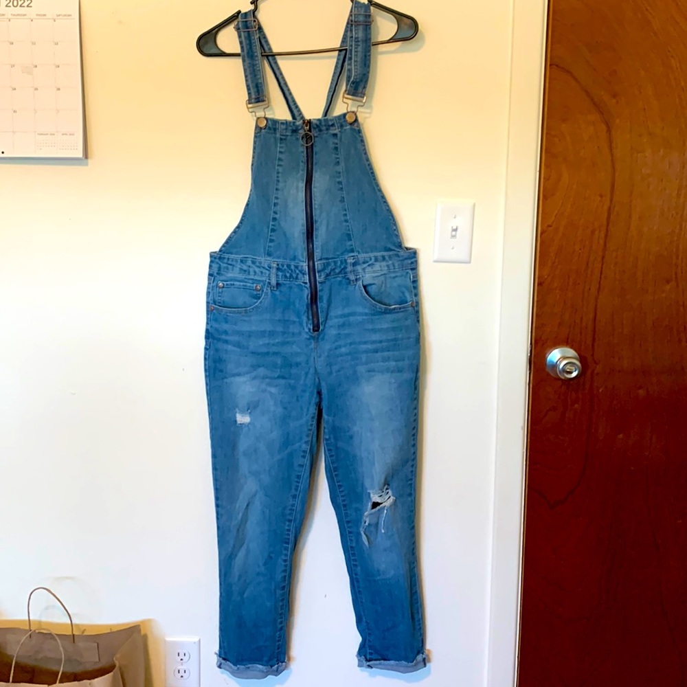 Vintage DOLLHOUSE zip front distressed overalls size 13 (W31 L27)
